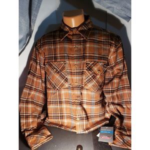 Dickies Men's Work Shirt Thick Woven M Brown Plaid Relaxed Fit Cotton New